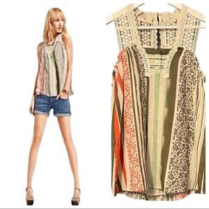 CAbi Whisper Gauze Crochet Lace Loose Fitting Floral Boho Top